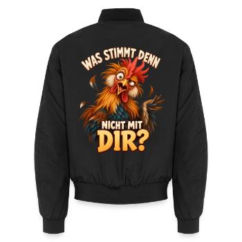 Lustiger Hahn Spruch – Sarkasmus und Hühnerhumor - Unisex Bomberjacke - Schwarz - Hinten - AI Model Male 185 light (185cm)
