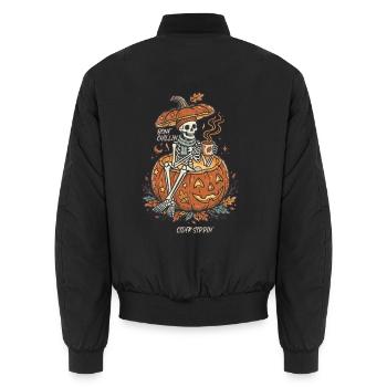Gemütliches Halloween-Skelett im Kürbis - Unisex Bomberjacke - Schwarz - Hinten - AI Model Male 185 light (185cm)