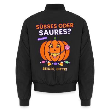 Halloween- Süßes oder Saures Halloween? Beides! - Unisex Bomberjacke - Schwarz - Hinten - AI Model Male 185 light (185cm)