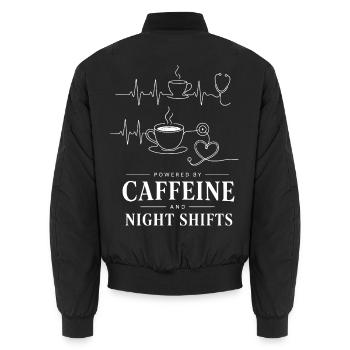 Kaffee Power Nachtshifts Illustration - Unisex Bomberjacke - Schwarz - Hinten - AI Model Male 185 light (185cm)