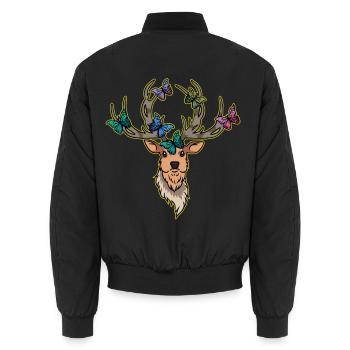 Hirsch Schmetterlinge Hirschkopf Frühling - Unisex Bomberjacke - Schwarz - Hinten - AI Model Male 185 light (185cm)