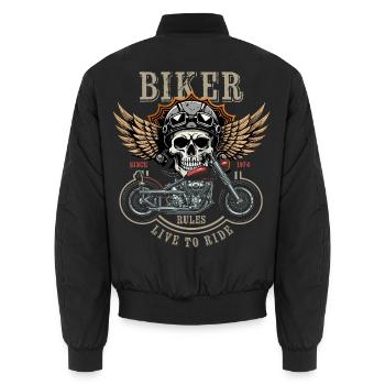 Biker Rules - Since 1974 - Live to Ride - Unisex Bomberjacke - Schwarz - Hinten - AI Model Male 185 light (185cm)