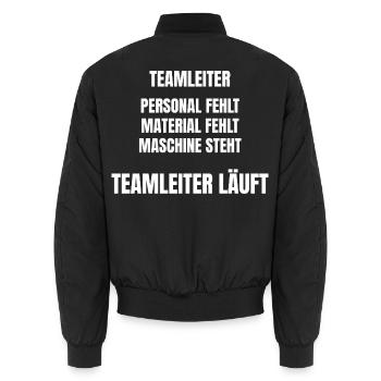 Teamleiter Produktion – Teamleiter läuft. - Unisex Bomberjacke - Schwarz - Hinten - AI Model Male 185 light (185cm)