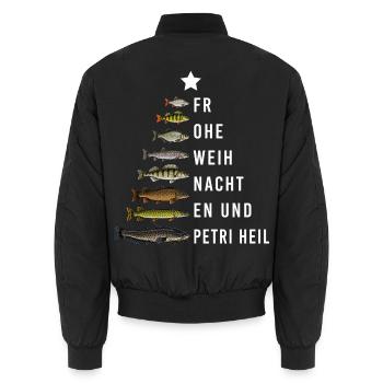 Angler Frohe Weihnachten Christbaum Fische - Unisex Bomberjacke - Schwarz - Hinten - AI Model Male 185 light (185cm)
