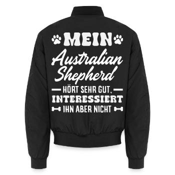 Australian Shepherd - Mein treuer Aussie - Unisex Bomberjacke - Schwarz - Hinten - AI Model Male 185 light (185cm)