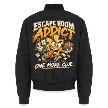 Escape Room Addict - One more clue - Unisex Bomberjacke - Schwarz - Hinten - AI Model Male 185 light (185cm)