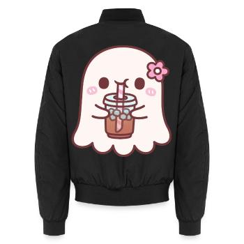 Süßer Geist mit rosa Blume trinkt Eiskaffee - Unisex Bomberjacke - Schwarz - Hinten - AI Model Male 185 light (185cm)