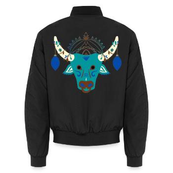 Blauer Stier mit festlichem Kopfschmuck - Unisex Bomberjacke - Schwarz - Hinten - AI Model Male 185 light (185cm)