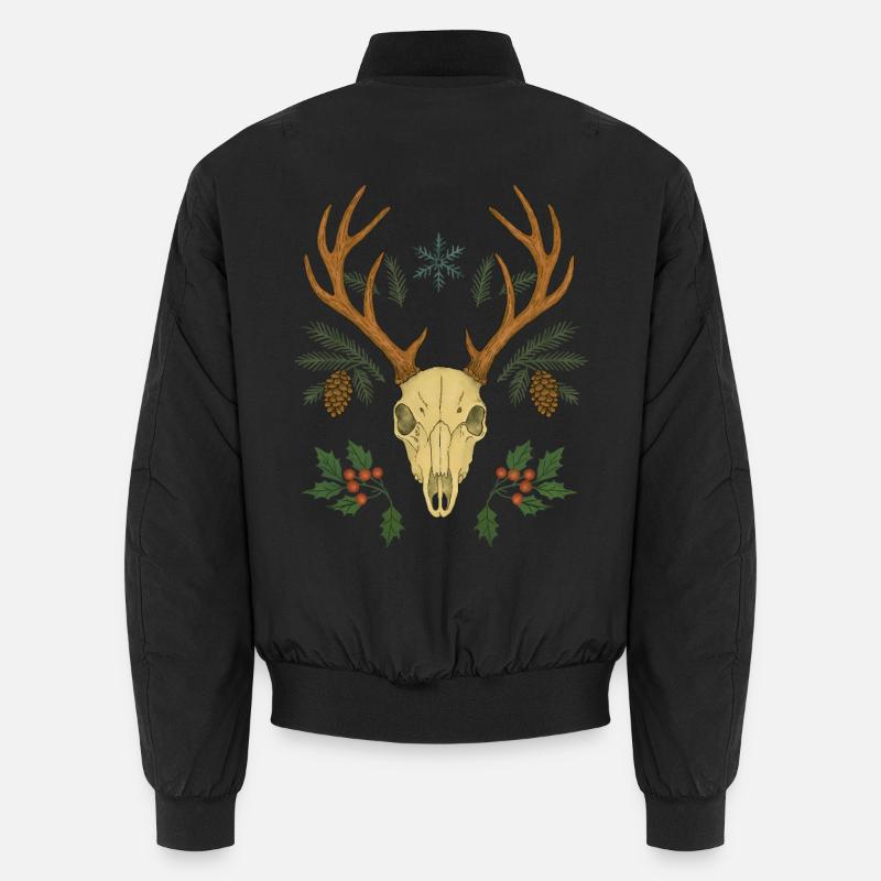 Winter Deer Skull Crest Unisex Bomber Jacket