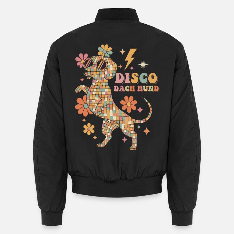 Techno Disco Dachshund Disco Ball Party Funny Unisex Bomber Jacket
