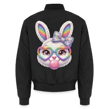 Osterhase Kaugummiblase Herz Brille Regenbogen - Unisex Bomberjacke - Schwarz - Hinten - AI Model Male 185 light (185cm)
