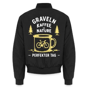 Gravel Kaffee Natur Illustration - Unisex Bomberjacke - Schwarz - Hinten - AI Model Male 185 light (185cm)