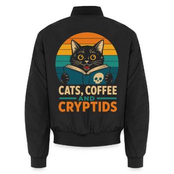 Chats, Café et Cryptides - Bomber unisexe - noir - Dos - AI Model Male 185 light (185cm)