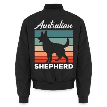 Australian Shepherd - Mein treuer Aussie - Unisex Bomberjacke - Schwarz - Hinten - AI Model Male 185 light (185cm)