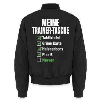 Handball Trainer Tasche – Taktiktafel & Plan B - Unisex Bomberjacke - Schwarz - Hinten - AI Model Male 185 light (185cm)