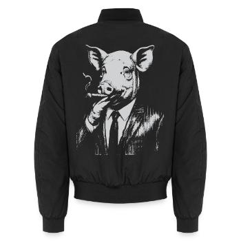 Schweinerauchen im Anzug - Unisex Bomberjacke - Schwarz - Hinten - AI Model Male 185 light (185cm)