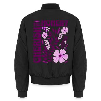 Cherish The Moment Blumen Floral Retro Geschenk    - Unisex Bomberjacke - Schwarz - Hinten - AI Model Male 185 light (185cm)