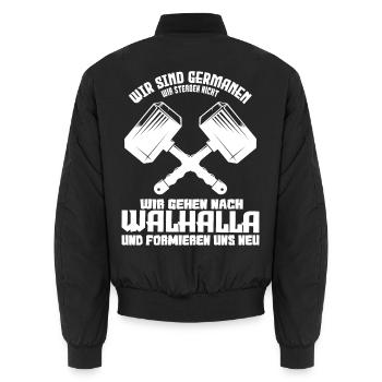 Thor Motiv mit Hammer und Motivationsspruch - Unisex Bomberjacke - Schwarz - Hinten - AI Model Male 185 light (185cm)