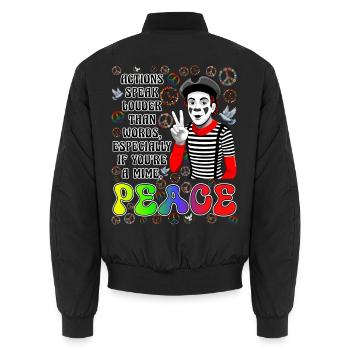 Peace is the most important thing - Unisex Bomber Jacket - black - Back - AI Model Male 185 light (185cm)