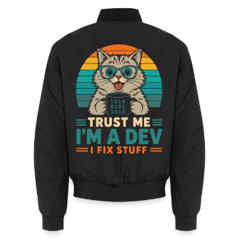 Trust Me I'm a Dev – Programmer Cat - Unisex Bomber Jacket - black - Back - AI Model Male 185 light (185cm)