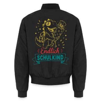 Endlich Schulkind Dino mit Blume - Unisex Bomberjacke - Schwarz - Hinten - AI Model Male 185 light (185cm)