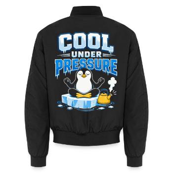 Cool Under Pressure Penguin Meditation - Unisex Bomber Jacket - black - Back - AI Model Male 185 light (185cm)