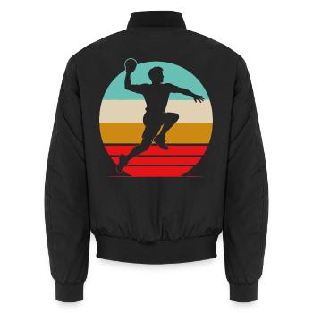 Retro Handball Shirt – Vintage Sonnenuntergang - Unisex Bomberjacke - Schwarz - Hinten - AI Model Male 185 light (185cm)