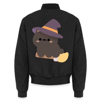 Kawaii-Hexenpudding auf einem Besen - Unisex Bomberjacke - Schwarz - Hinten - AI Model Male 185 light (185cm)