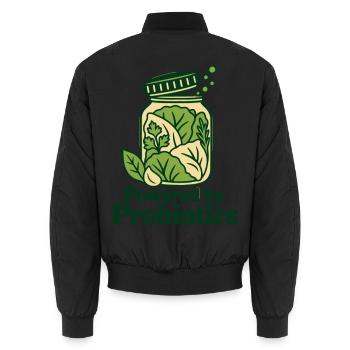 Angetrieben von Probiotika – Fermentierter Lebensmittelliebhaber - Unisex Bomberjacke - Schwarz - Hinten - AI Model Male 185 light (185cm)