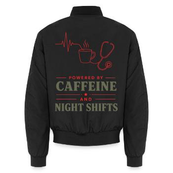 KaffeeKraft Nachtschicht - Unisex Bomberjacke - Schwarz - Hinten - AI Model Male 185 light (185cm)