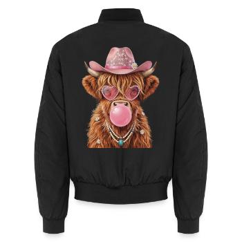 Hochlandrind Cowgirl mit Kaugummiblase - Unisex Bomberjacke - Schwarz - Hinten - AI Model Male 185 light (185cm)