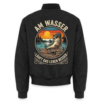 Fisch beim Angeln - Unisex Bomberjacke - Schwarz - Hinten - AI Model Male 185 light (185cm)