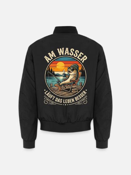 Fisch beim Angeln - Unisex Bomberjacke - Schwarz