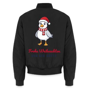 Weihnachten Möwe – Frohe Weihnachten von der Küste - Unisex Bomberjacke - Schwarz - Hinten - AI Model Male 185 light (185cm)