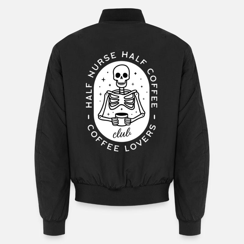 Krankenschwester Kaffee pflegt dunklen Humor-Skelett - Unisex Bomberjacke - Schwarz