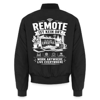 Remote ist kein Ort Lifestyle - Unisex Bomberjacke - Schwarz - Hinten - AI Model Male 185 light (185cm)