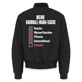 Handball Mama Tasche – Snacks, Pflaster, Freizeit? - Unisex Bomberjacke - Schwarz - Hinten - AI Model Male 185 light (185cm)