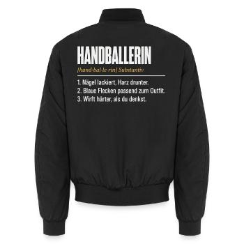 Handballerin Definition – Lustiges Damen Shirt - Unisex Bomberjacke - Schwarz - Hinten - AI Model Male 185 light (185cm)