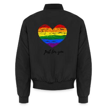 Cœur arc-en-ciel dans le style Vintage Pride Description courte - Bomber unisexe - noir - Dos - AI Model Male 185 light (185cm)