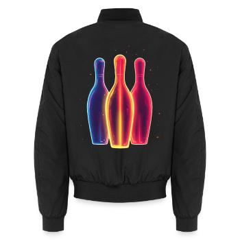 90s Bowling - Unisex Bomber Jacket - black - Back - AI Model Male 185 light (185cm)