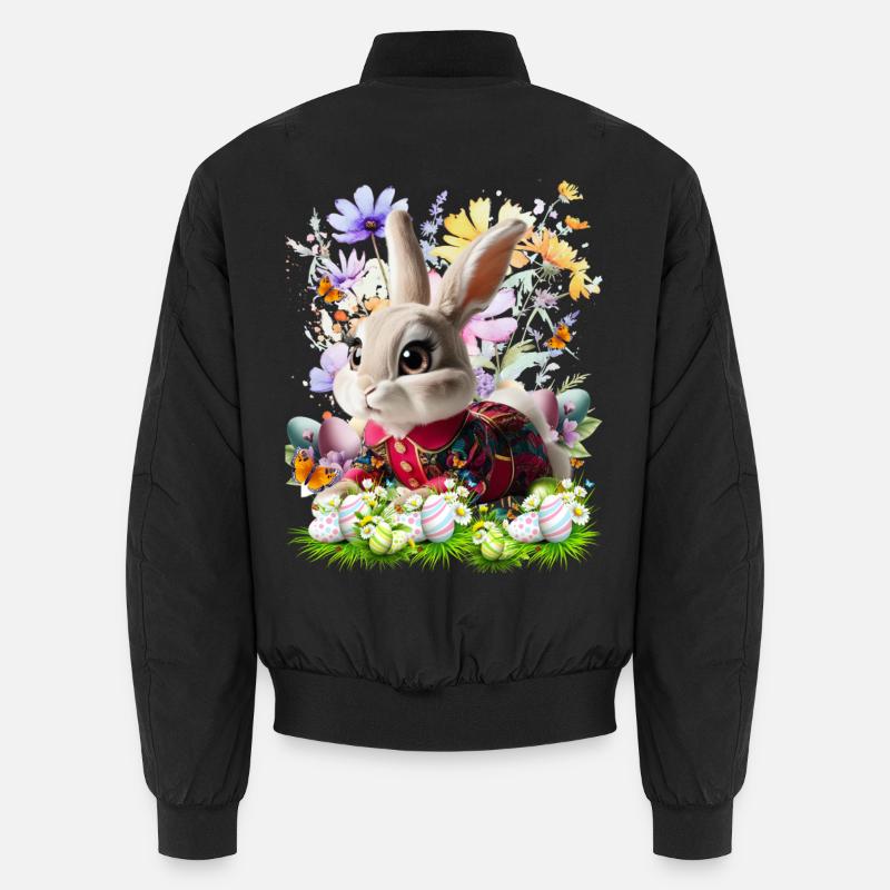 Le lapin de Pâques dans le champ de fleurs Bomber unisexe