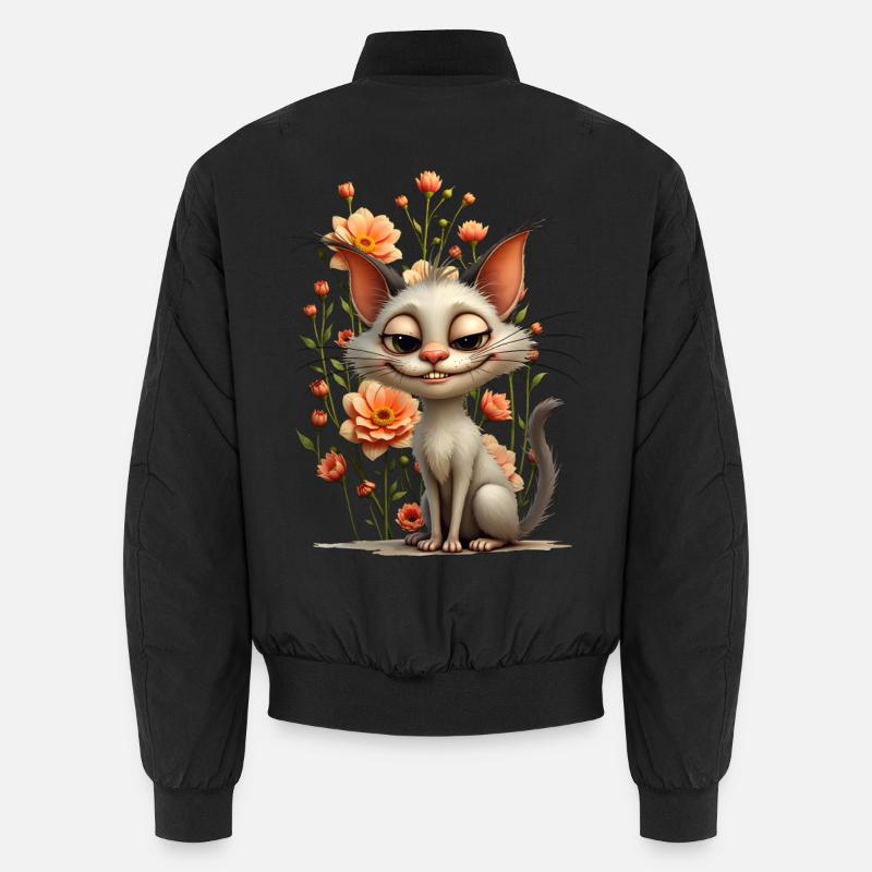Die verschmitzte Katze Melodie und die florale Pracht. Unisex Bomberjacke