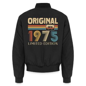 Original 50 Year Anniversary 1975 Party Gift - Unisex Bomber Jacket - black - Back - AI Model Male 185 light (185cm)