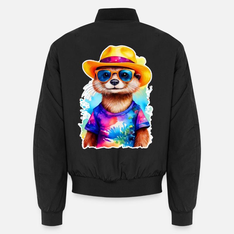 Otter with straw hat Unisex Bomber Jacket