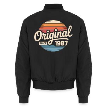 Vintage 1987 Vintage Birthday Gift 1987 - Unisex Bomber Jacket - black - Back - AI Model Male 185 light (185cm)