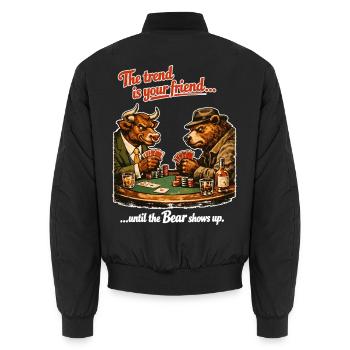 Bull & Bear Poker: The Trend Is Your Friend - Unisex Bomber Jacket - black - Back - AI Model Male 185 light (185cm)