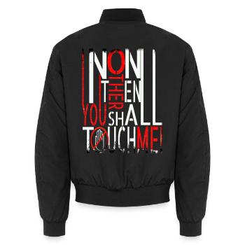 Dire « Personne d’autre que toi ne me touchera » - Bomber unisexe - noir - Dos - AI Model Male 185 light (185cm)
