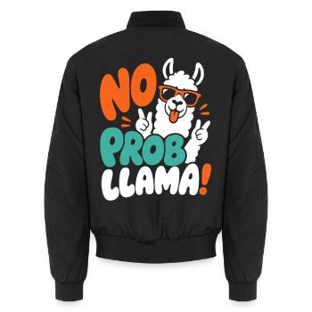 Lama mit Peace-Zeichen – No Prob Llama - Unisex Bomberjacke - Schwarz - Hinten - AI Model Male 185 light (185cm)