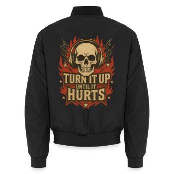 Dreh es lauter, bis es weh tut – Skull Rock & Ca - Unisex Bomberjacke - Schwarz - Hinten - AI Model Male 185 light (185cm)