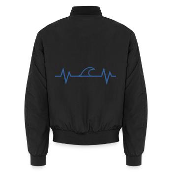 Heartbeat Sea - Unisex Bomber Jacket - black - Back - AI Model Male 185 light (185cm)